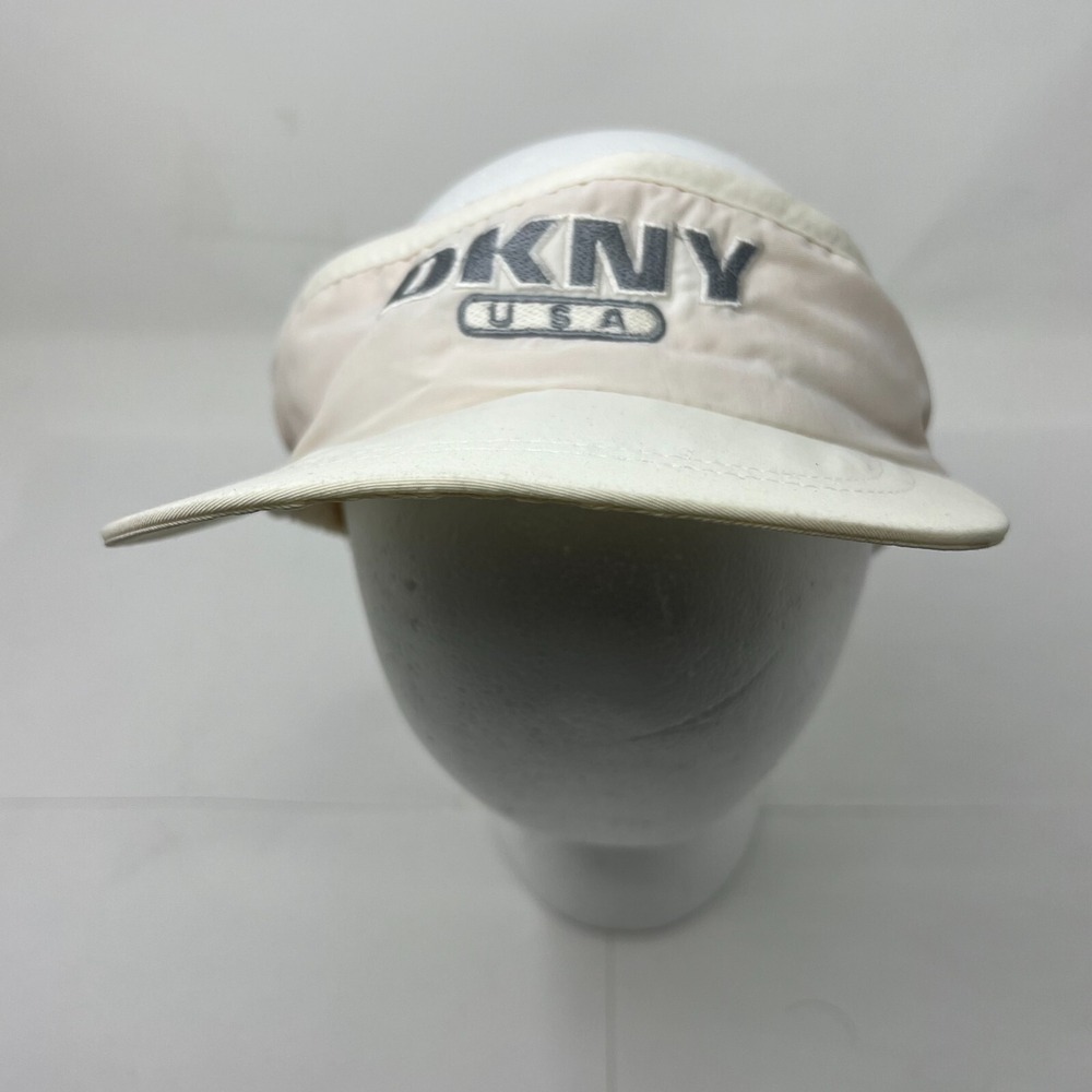 DKNY Visor Women OSFA‎ White Vintage USA Taslan Nylon Embroidered Logo Hat